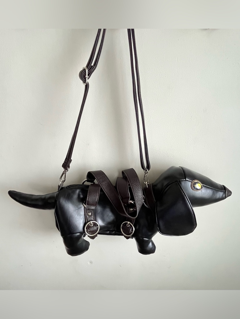Black Novelty Dachshund Crossbody Bag - Unbranded